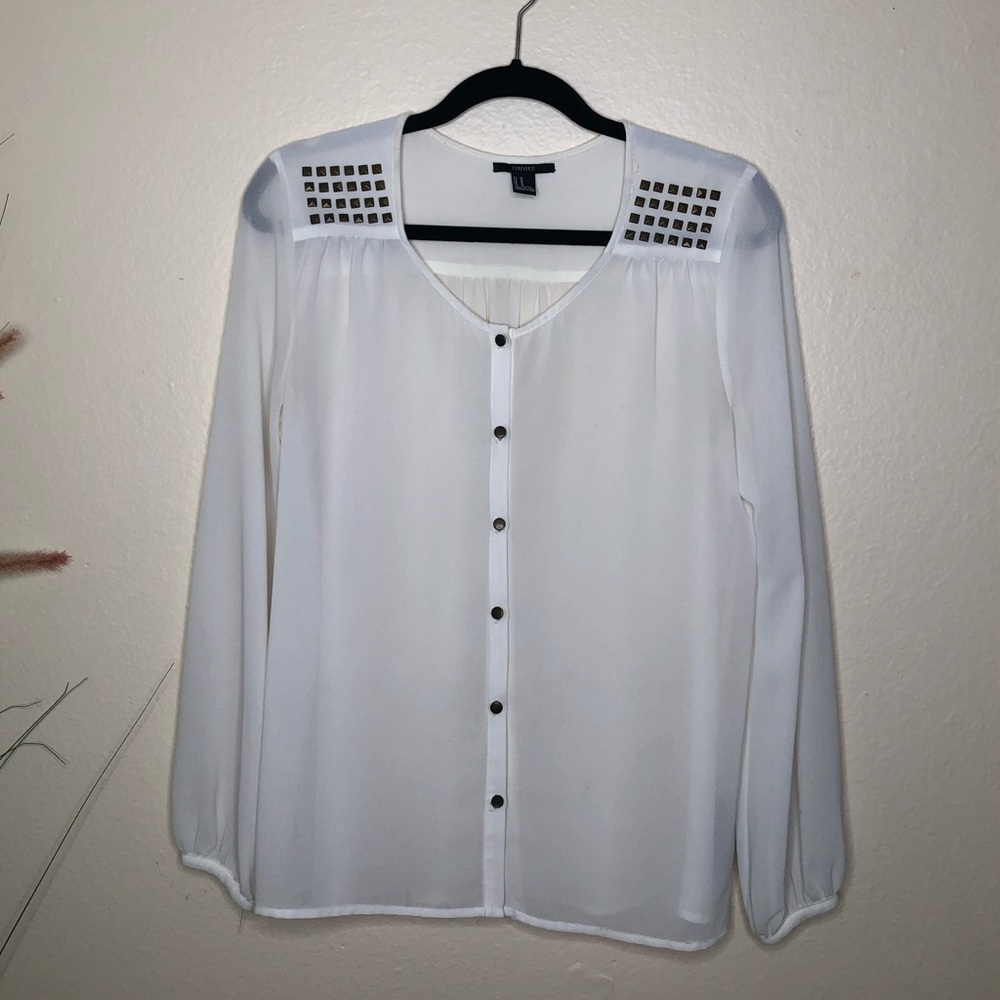 Forever 21 White Silk Button Down Blouse